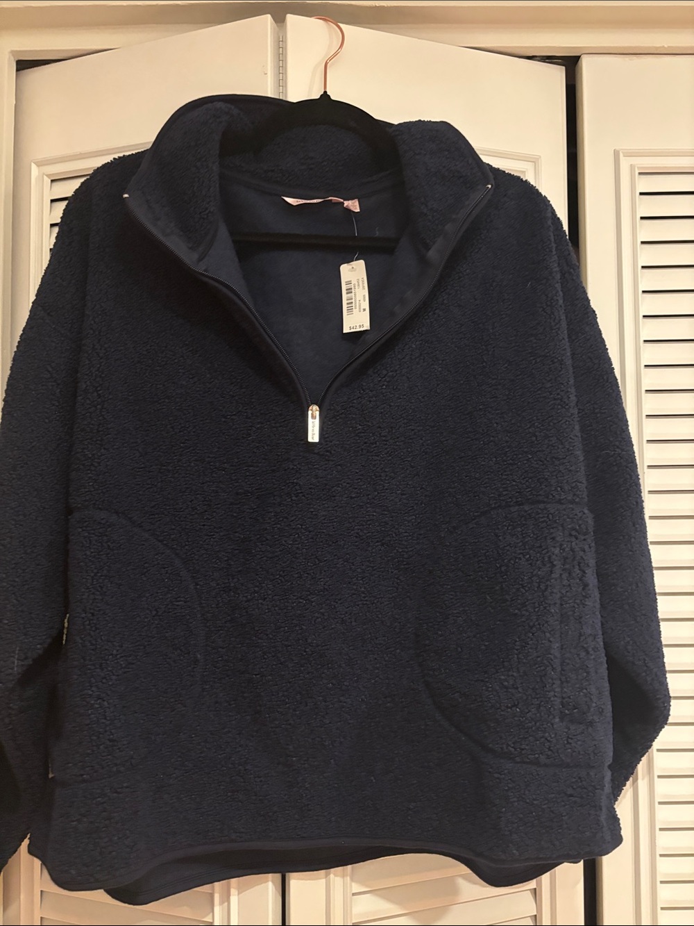 La Vie En Rose Navy Sherpa Half-Zip Pullover Sweater